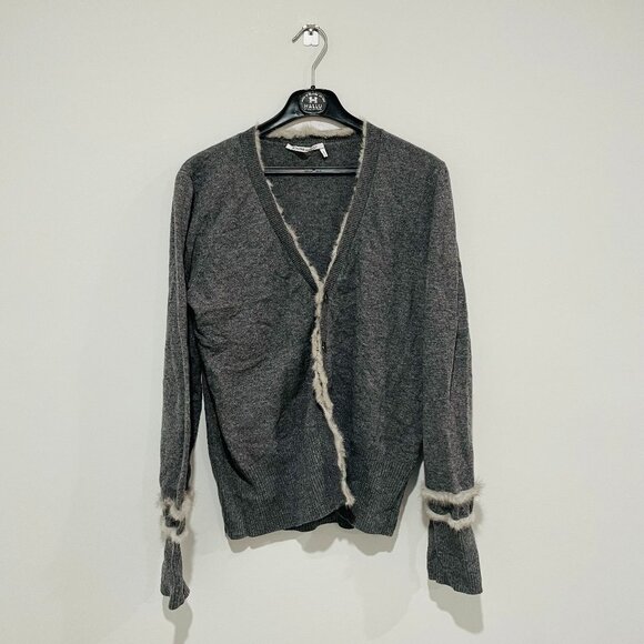Agnona Sweaters - Agnona Women's Gray Mink Fur Trim Cardigan Size 44